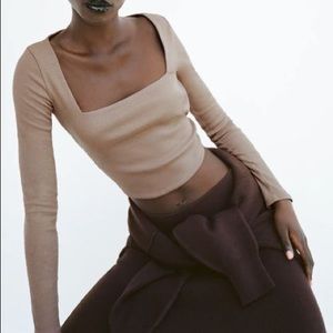 Zara Brown Square Neck Shirt